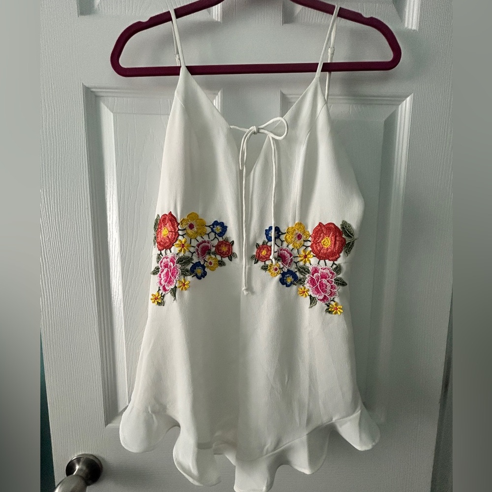 Floral Embroidered White Romper